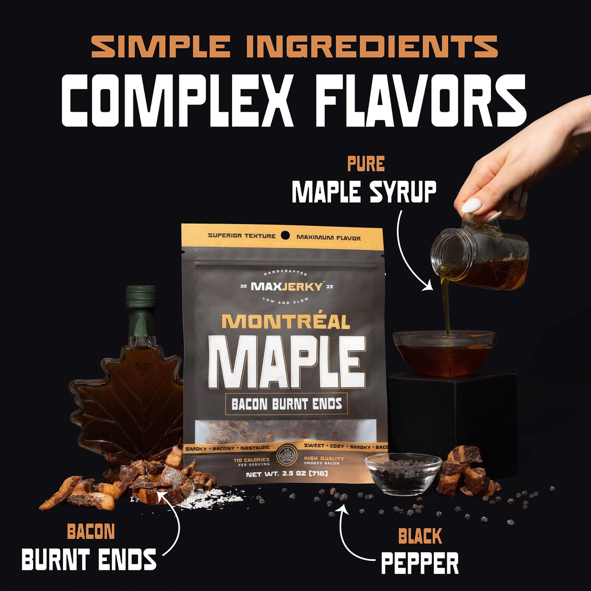 MaxJerky Jerky Variety Pack – Maple Bacon Burnt Ends, Texas BBQ Beef, NY Buffalo Chicken, Sichuan Chili Crisp Chicken