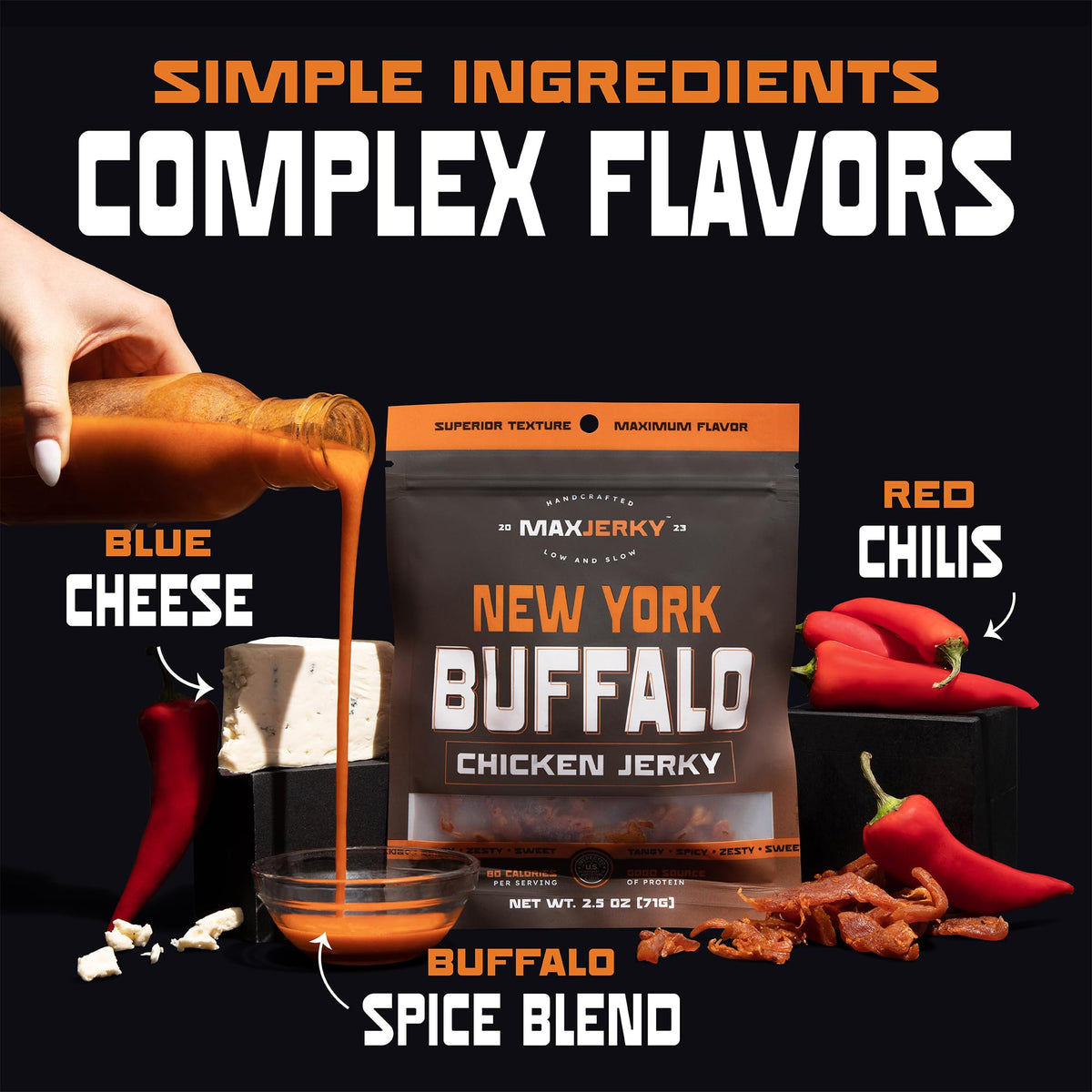 MaxJerky Jerky Variety Pack – Maple Bacon Burnt Ends, Texas BBQ Beef, NY Buffalo Chicken, Sichuan Chili Crisp Chicken