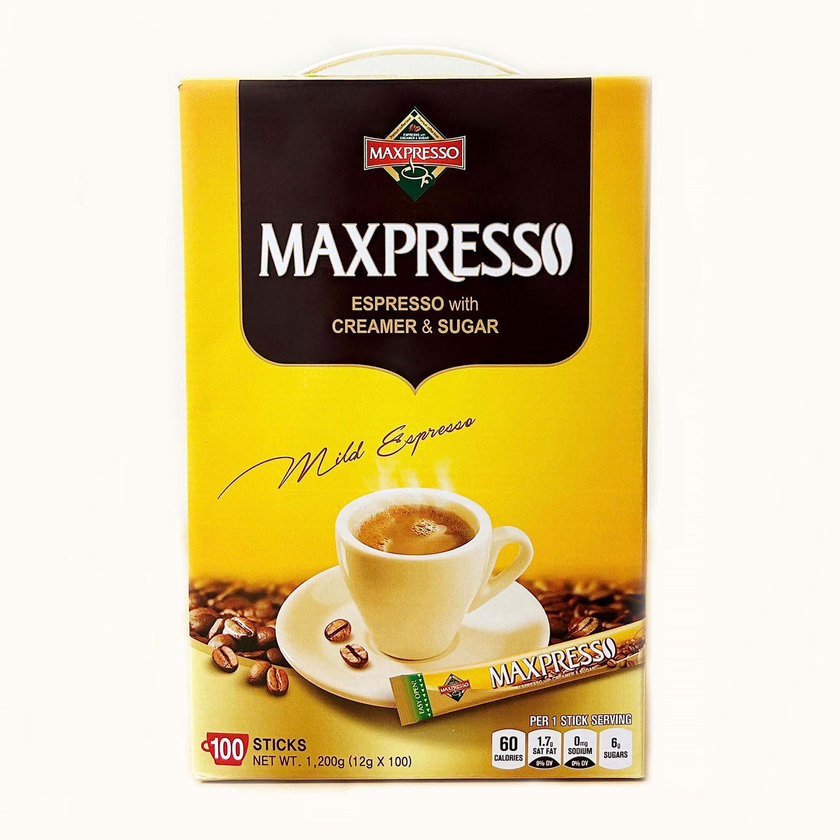 Maxpresso 3 in 1 Korean Instant Coffee Mix – 100 Sticks with Creamer & Sugar | Hot or Iced