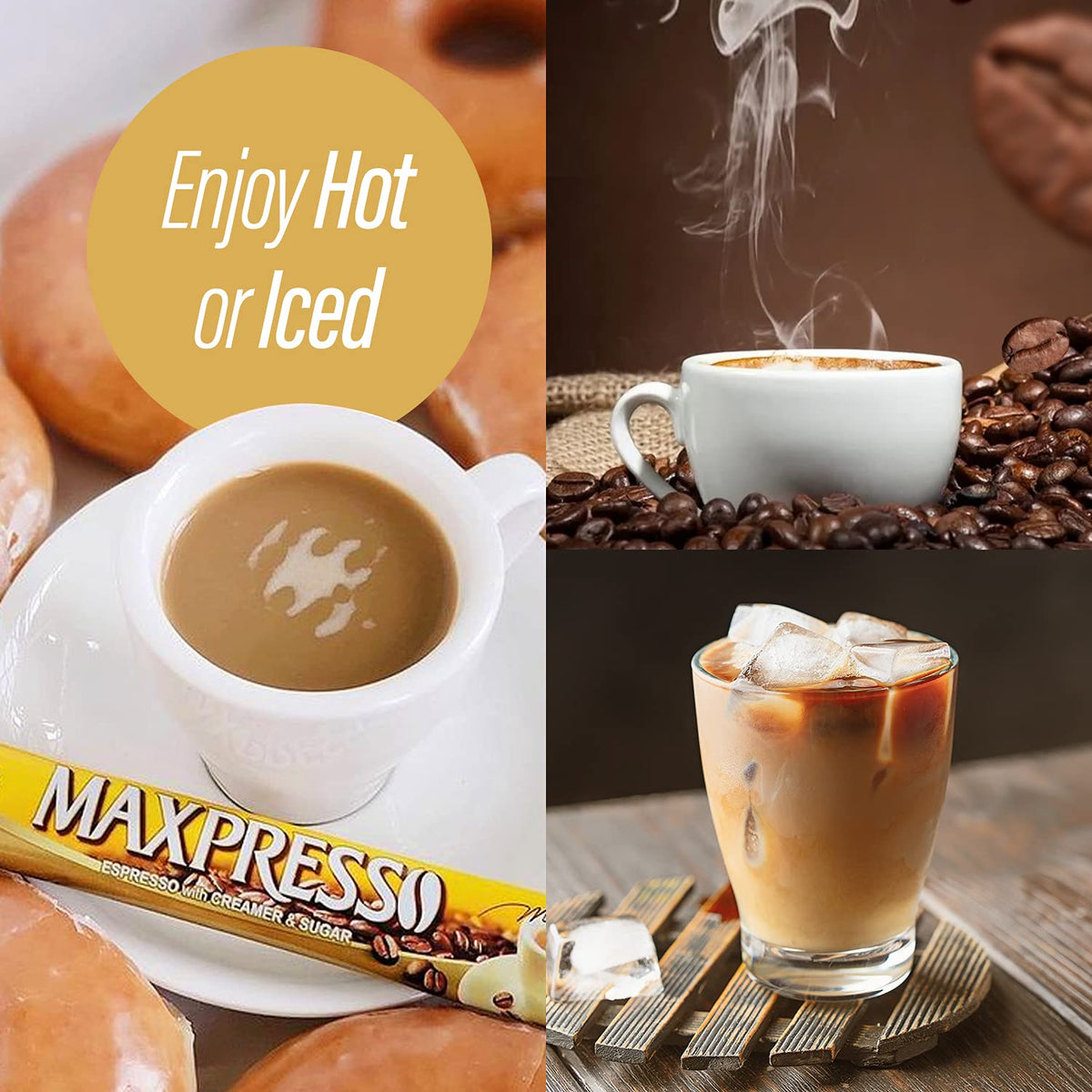 Maxpresso 3 in 1 Korean Instant Coffee Mix – 100 Sticks with Creamer & Sugar | Hot or Iced