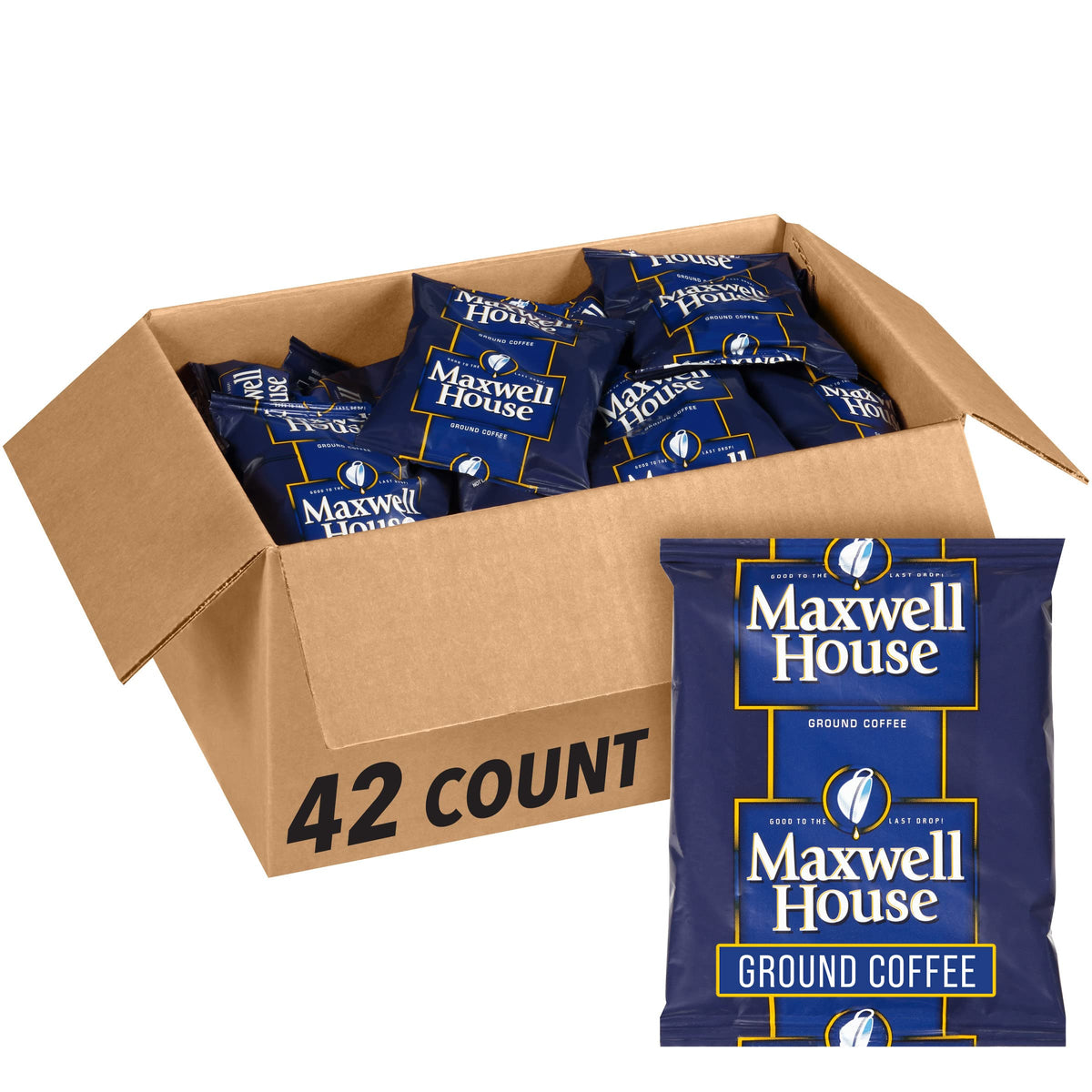 Maxwell House Ground Coffee Packets (42 ct, 1.5 oz) – Smooth Flavor, Trusted Taste