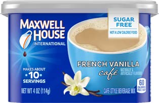 Maxwell House International French Vanilla Sugar Free Coffee Beverage Mix – Pack of 4, 4 oz Canisters
