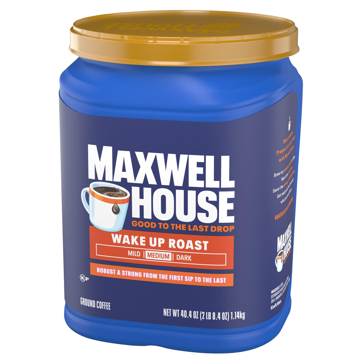 Maxwell House Ground Coffee Wake Up Roast — Medium Roast, Kosher, 40.4 oz Canister | Mornings & Afternoon Pick-Me-Ups