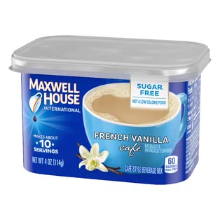 Maxwell House International French Vanilla Sugar Free Coffee Beverage Mix – Pack of 4, 4 oz Canisters
