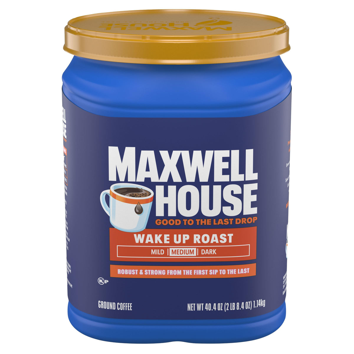 Maxwell House Ground Coffee Wake Up Roast — Medium Roast, Kosher, 40.4 oz Canister | Mornings & Afternoon Pick-Me-Ups
