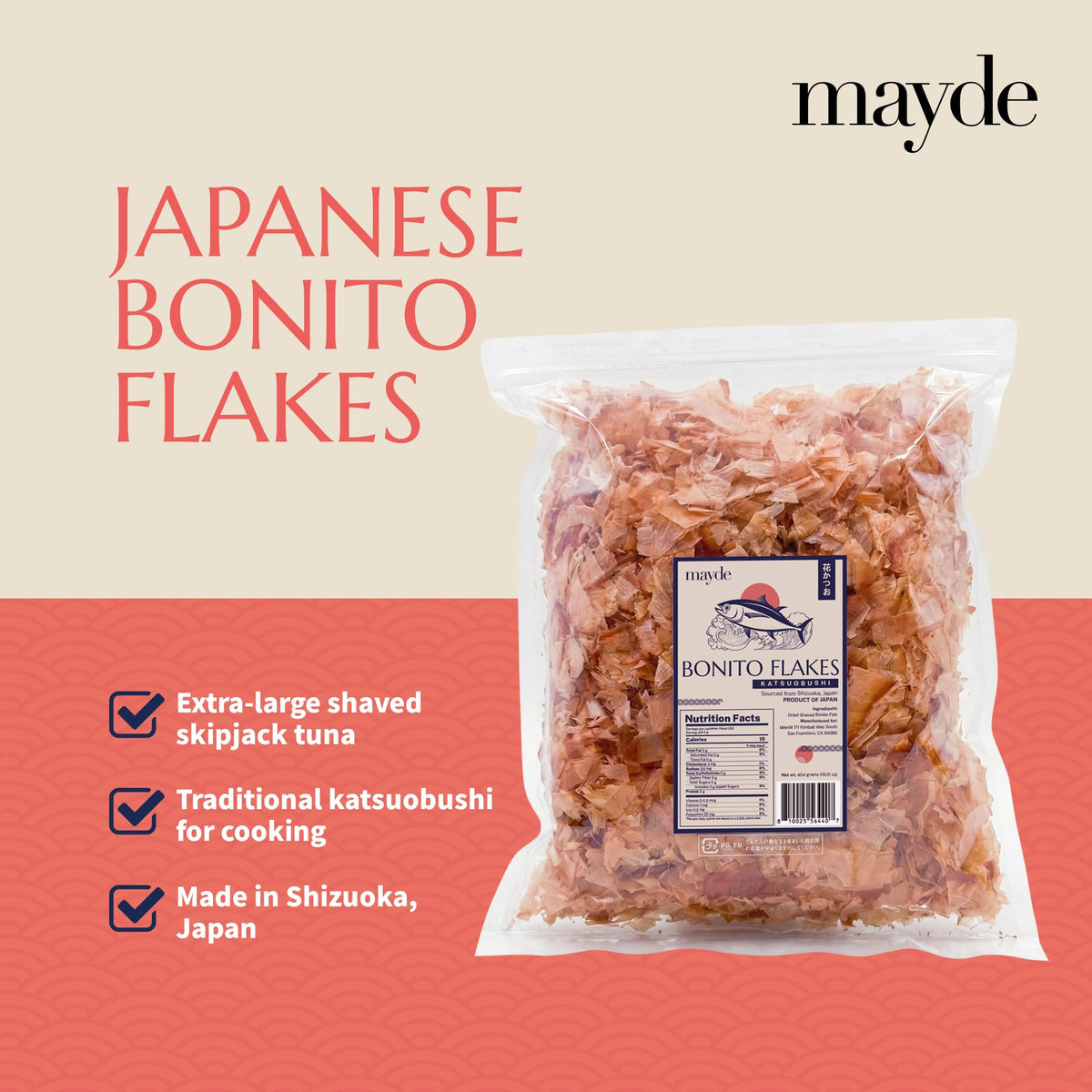 Mayde Japanese Bonito Flakes - Extra Large Shaved Katsuobushi, 16 oz