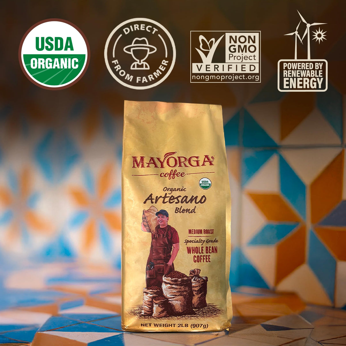 Mayorga Artesano Organic Coffee 2lb - Medium Roast Whole Bean, 100% Arabica, Slow Roasted