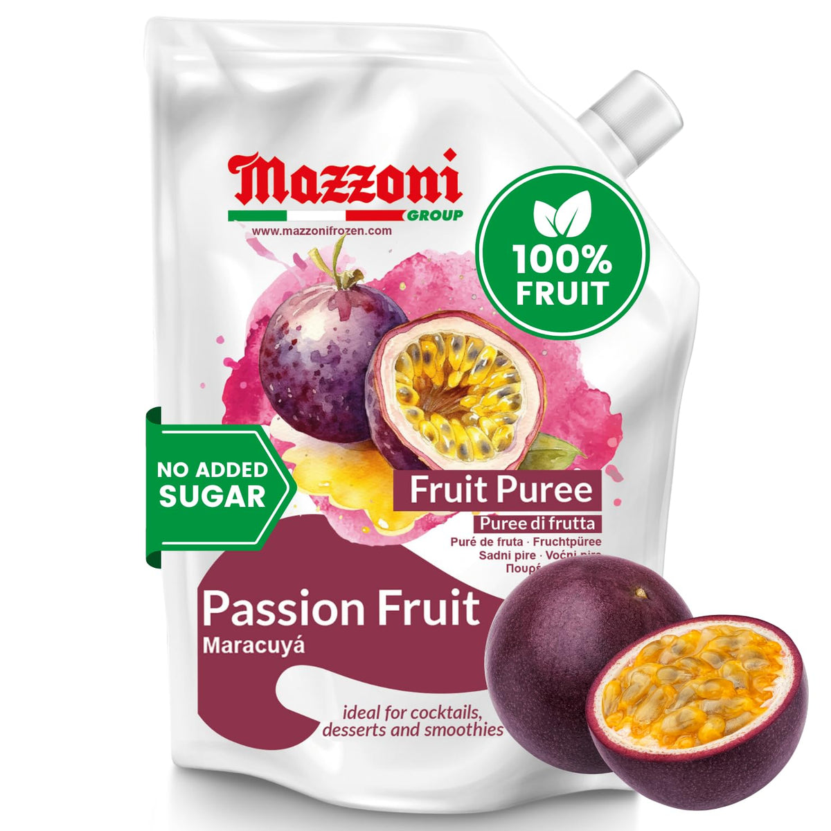 Mazzoni Passion Fruit Juice Puree – 100% Maracuya, No Sugar Added, 2.2 lb Pouch (Made in Italy)