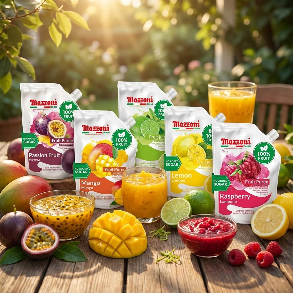 Mazzoni Raspberry Puree — 100% Raspberry, No Sugar Added, 2.2 lb Pouch | Made in Italy