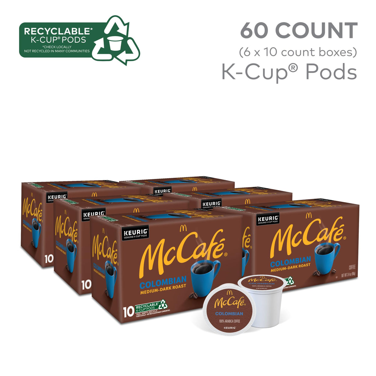 McCafé Colombian K-Cup Pods – Medium Roast, 60 Count (6 Packs of 10) | Keurig Compatible