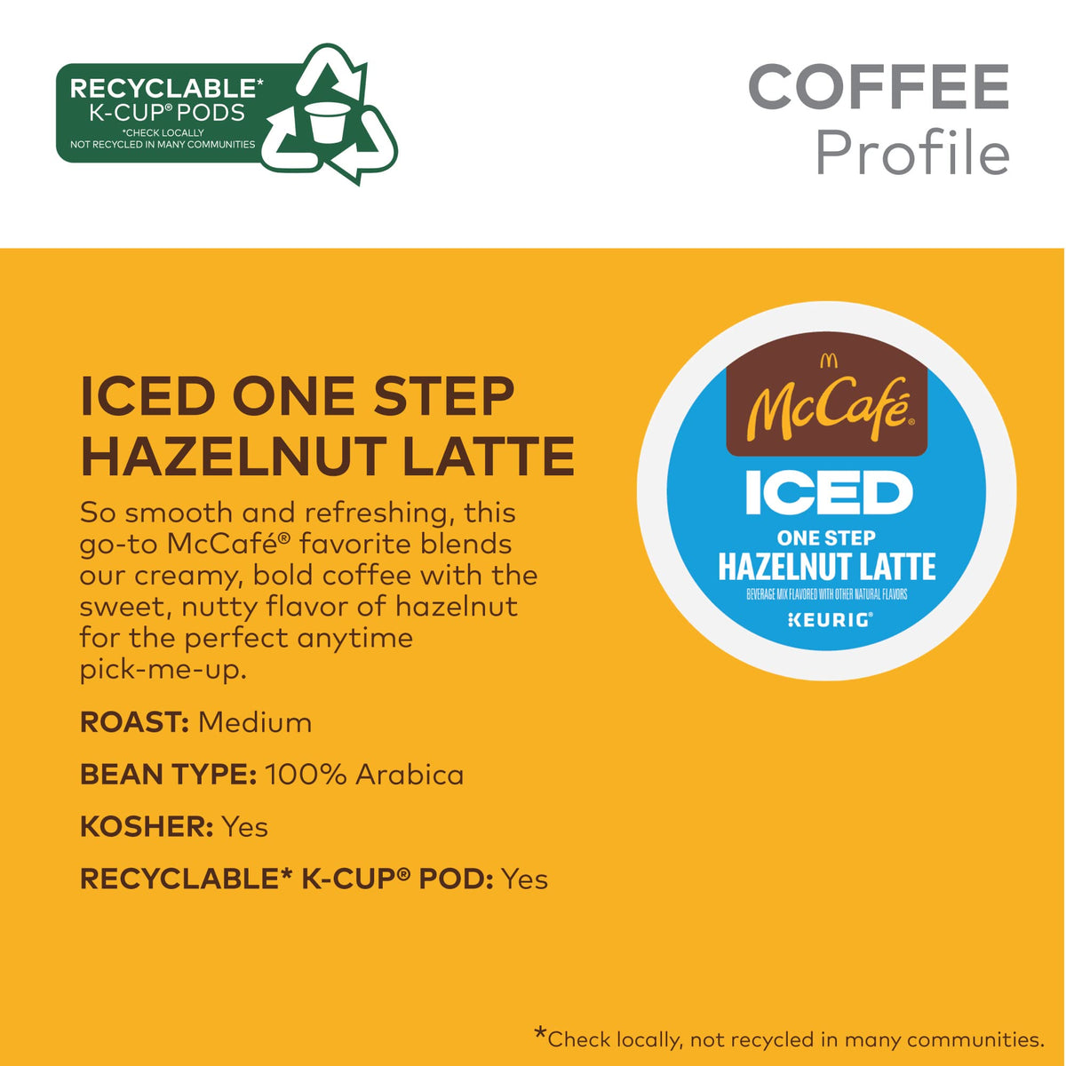 McCafe ICED One Step Hazelnut Latte K-Cup Pods — 60 Count (6 Packs of 10), Keurig Compatible