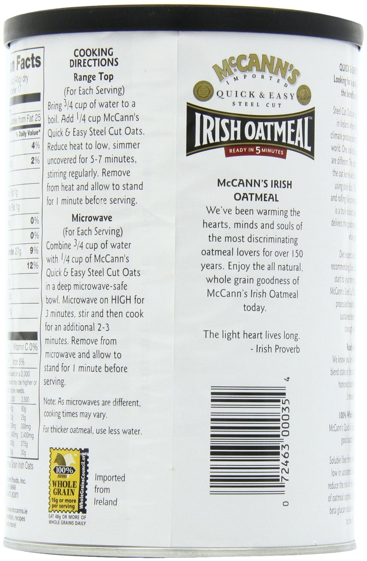 McCann’s Irish Steel Cut Oatmeal — Quick 5-Minute Oats, Pack of 6 (24 oz each)