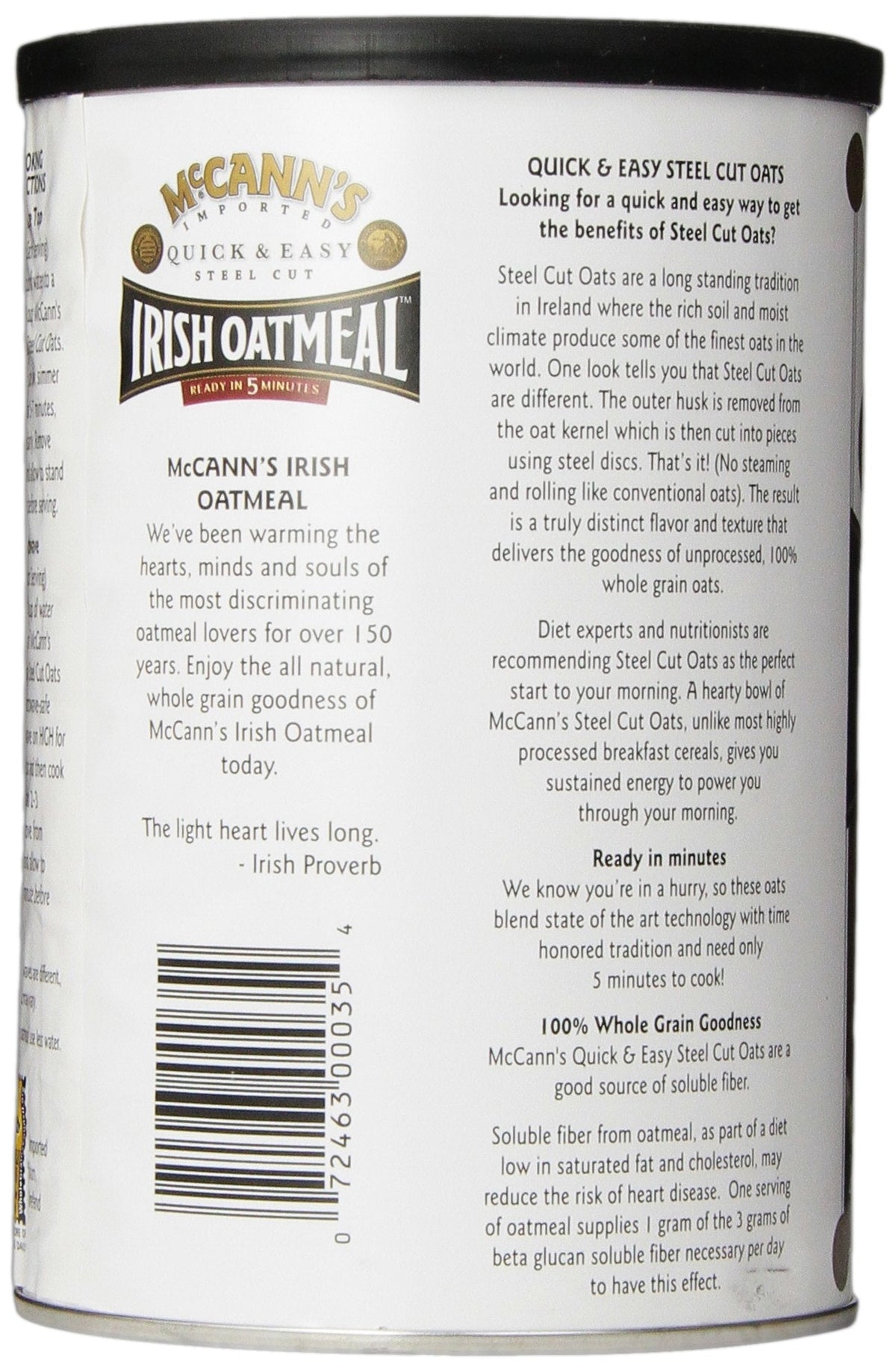 McCann’s Irish Steel Cut Oatmeal — Quick 5-Minute Oats, Pack of 6 (24 oz each)