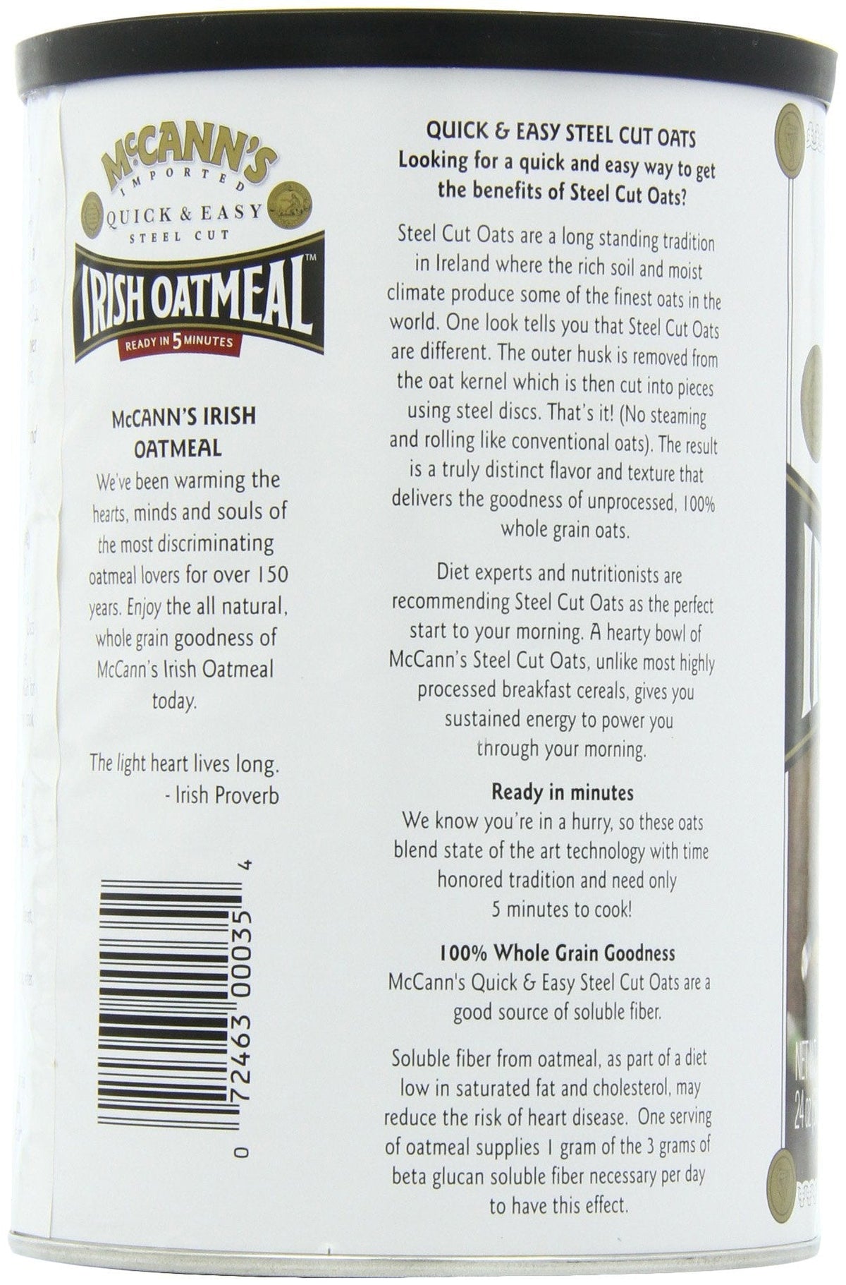 McCann’s Irish Steel Cut Oatmeal — Quick 5-Minute Oats, Pack of 6 (24 oz each)