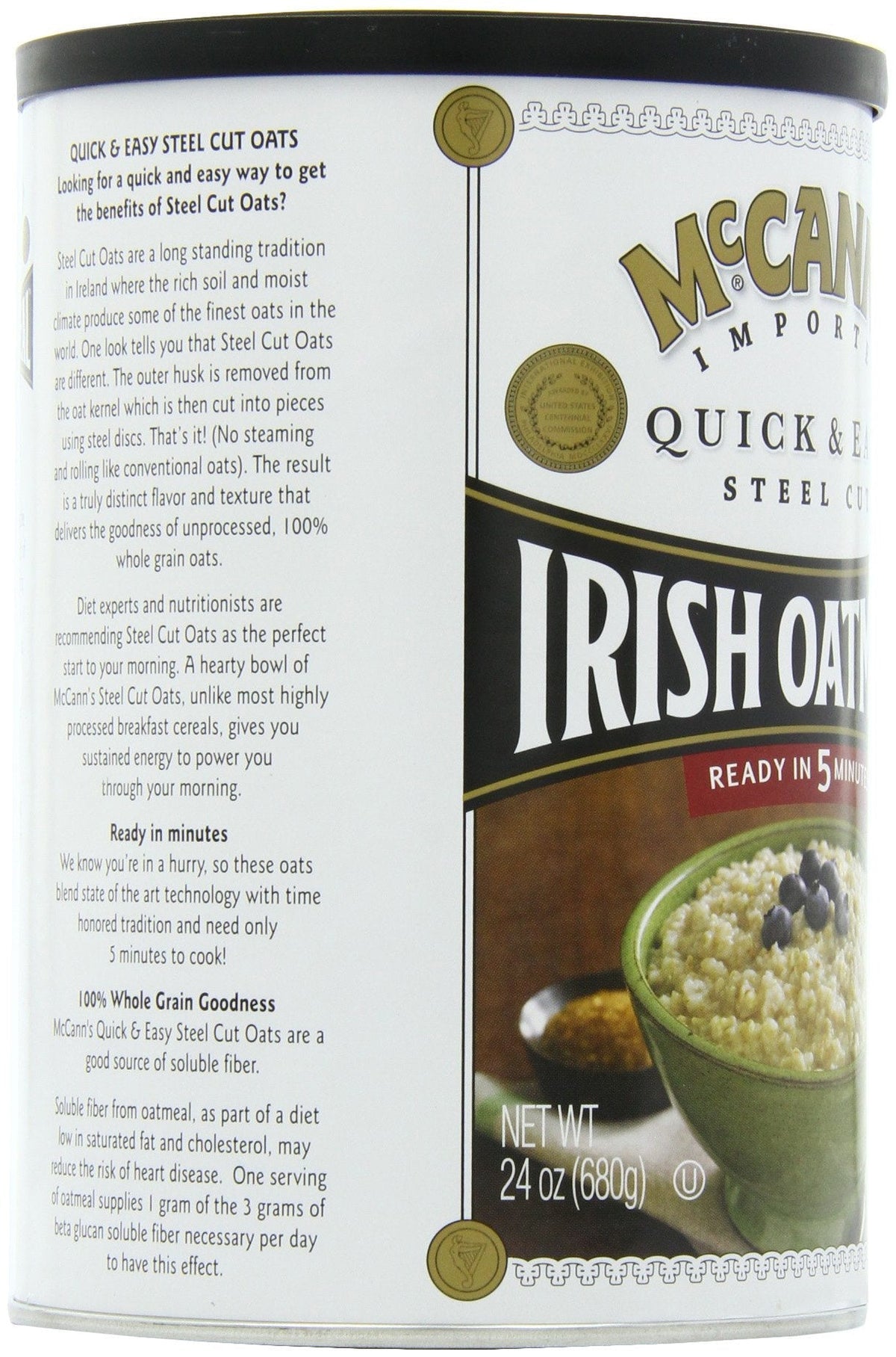 McCann’s Irish Steel Cut Oatmeal — Quick 5-Minute Oats, Pack of 6 (24 oz each)