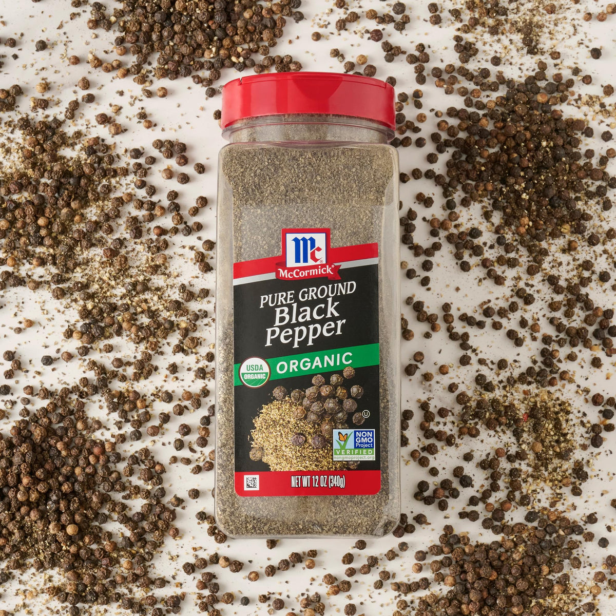McCormick Organic Pure Ground Black Pepper - 12 oz | Non-GMO, Distinctive Pepper Flavor