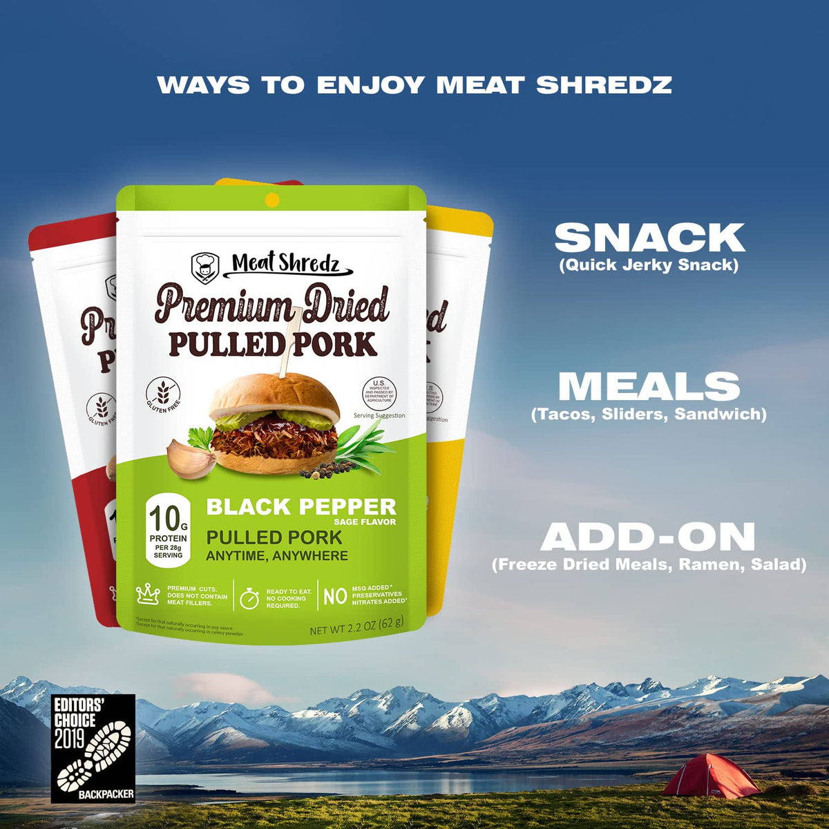 Meat Shredz Premium Dried Pulled Pork – 6 Pack Variety