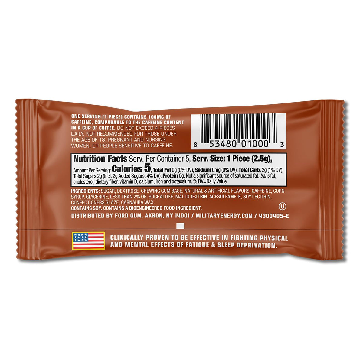 MEG Cinnamon Military Energy Gum – 100 mg Caffeine per Piece | NSF for Sport Certified | Pack of 18