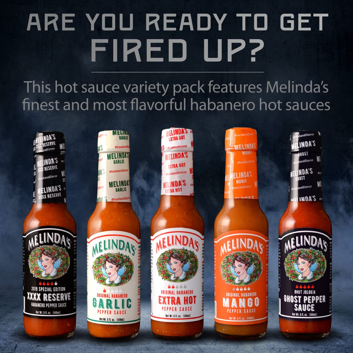 Melinda’s Hot Sauce Variety Pack – 5 Pack of Extra Spicy Gourmet Sauces (5 oz Each)