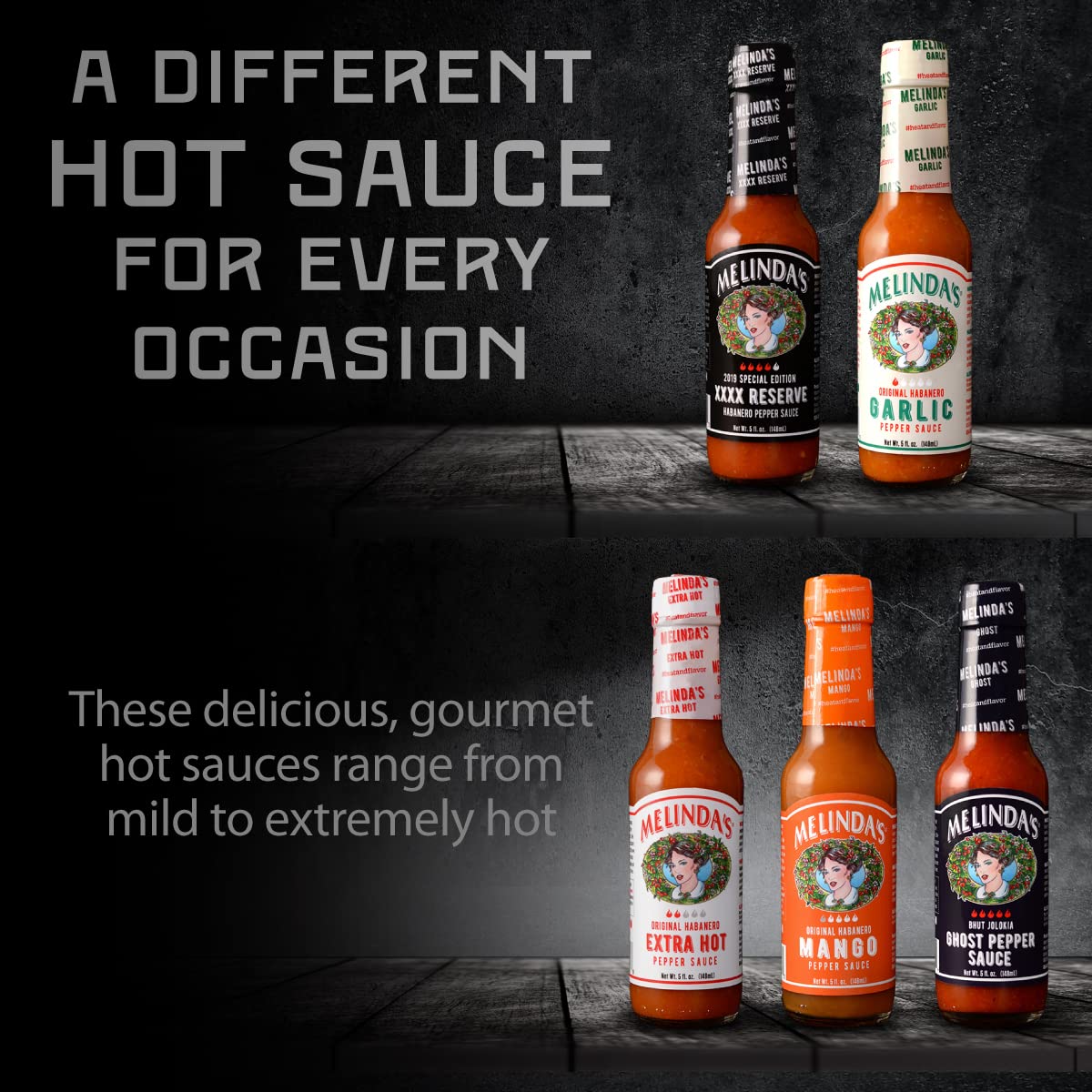 Melinda’s Hot Sauce Variety Pack – 5 Pack of Extra Spicy Gourmet Sauces (5 oz Each)