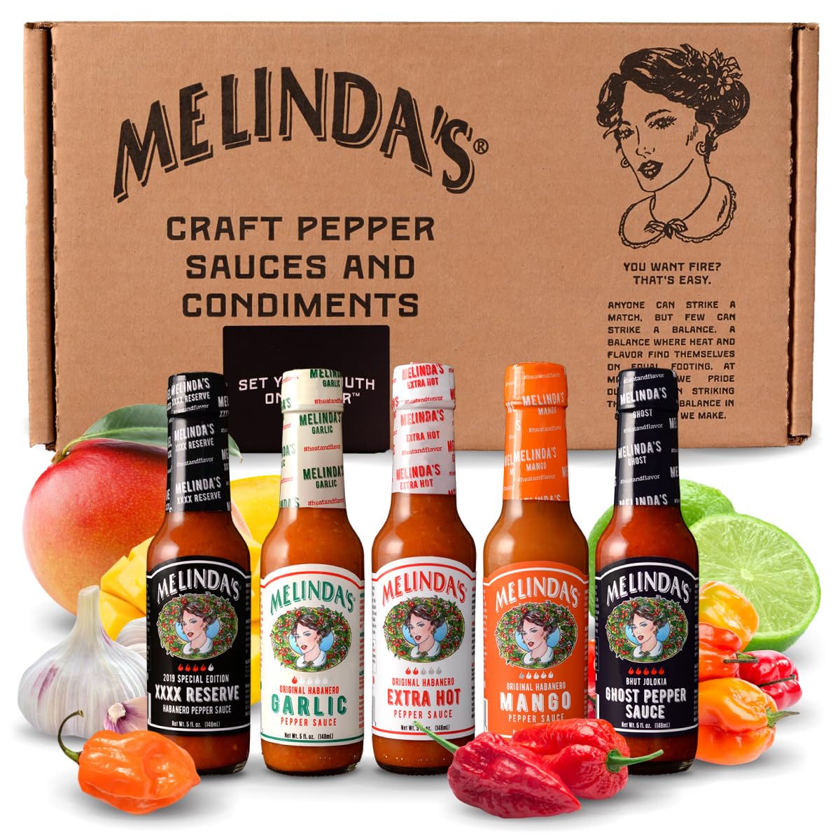 Melinda’s Hot Sauce Variety Pack – 5 Pack of Extra Spicy Gourmet Sauces (5 oz Each)