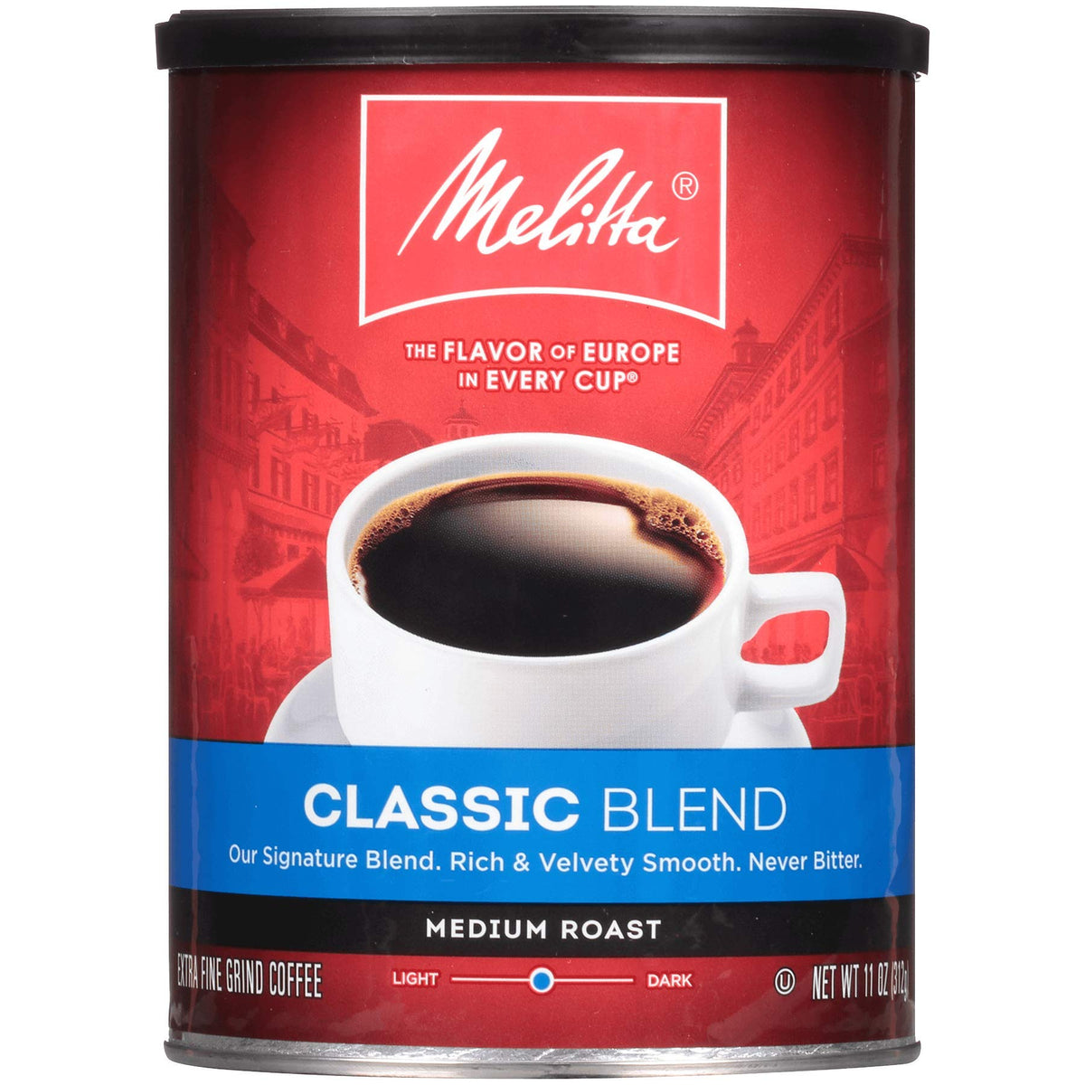 Melitta Classic Blend Coffee – Medium Roast, Extra Fine Ground, 11 oz Can (Pack of 6) 66 oz Total