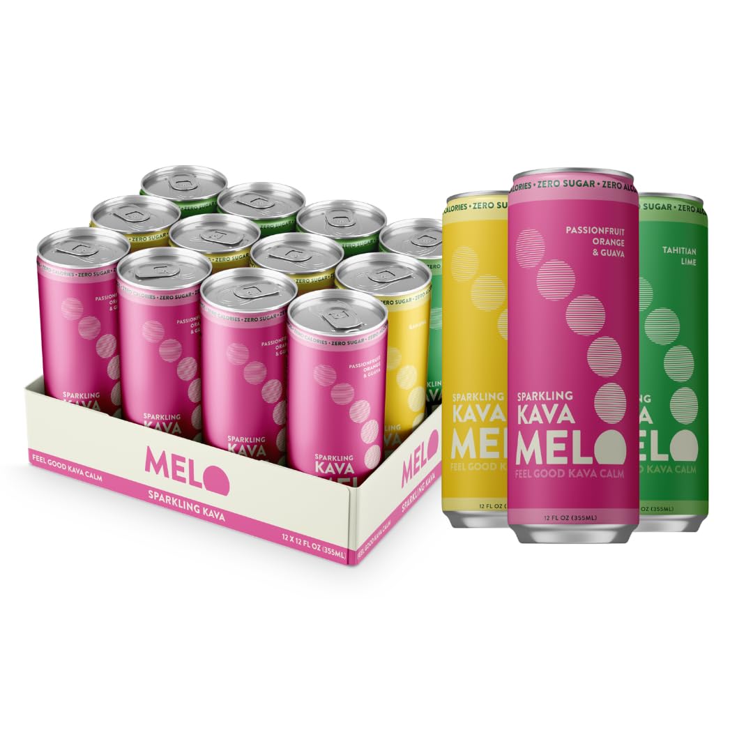 Melo Sparkling Kava Drink Variety Pack – Non-Alcoholic, Sugar Free, Zero-Calorie 12-Can Pack