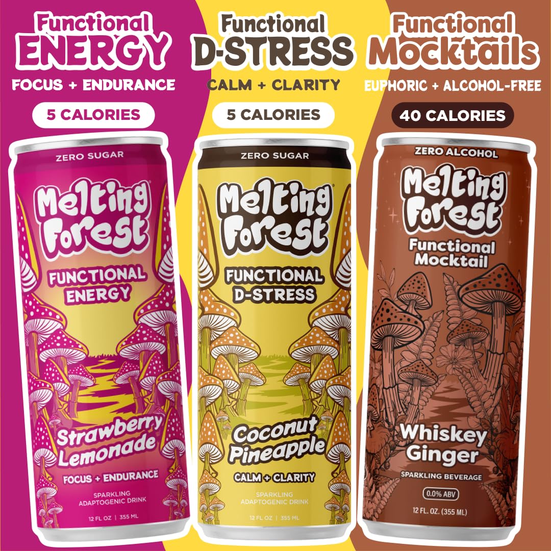 Melting Forest Functional Mushroom Energy Drink - 12 Pack Variety with Cordyceps & Lion's Mane