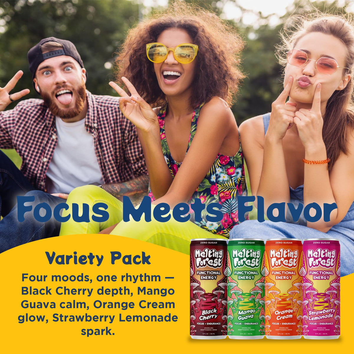 Melting Forest Functional Mushroom Energy Drink - 12 Pack Variety with Cordyceps & Lion's Mane