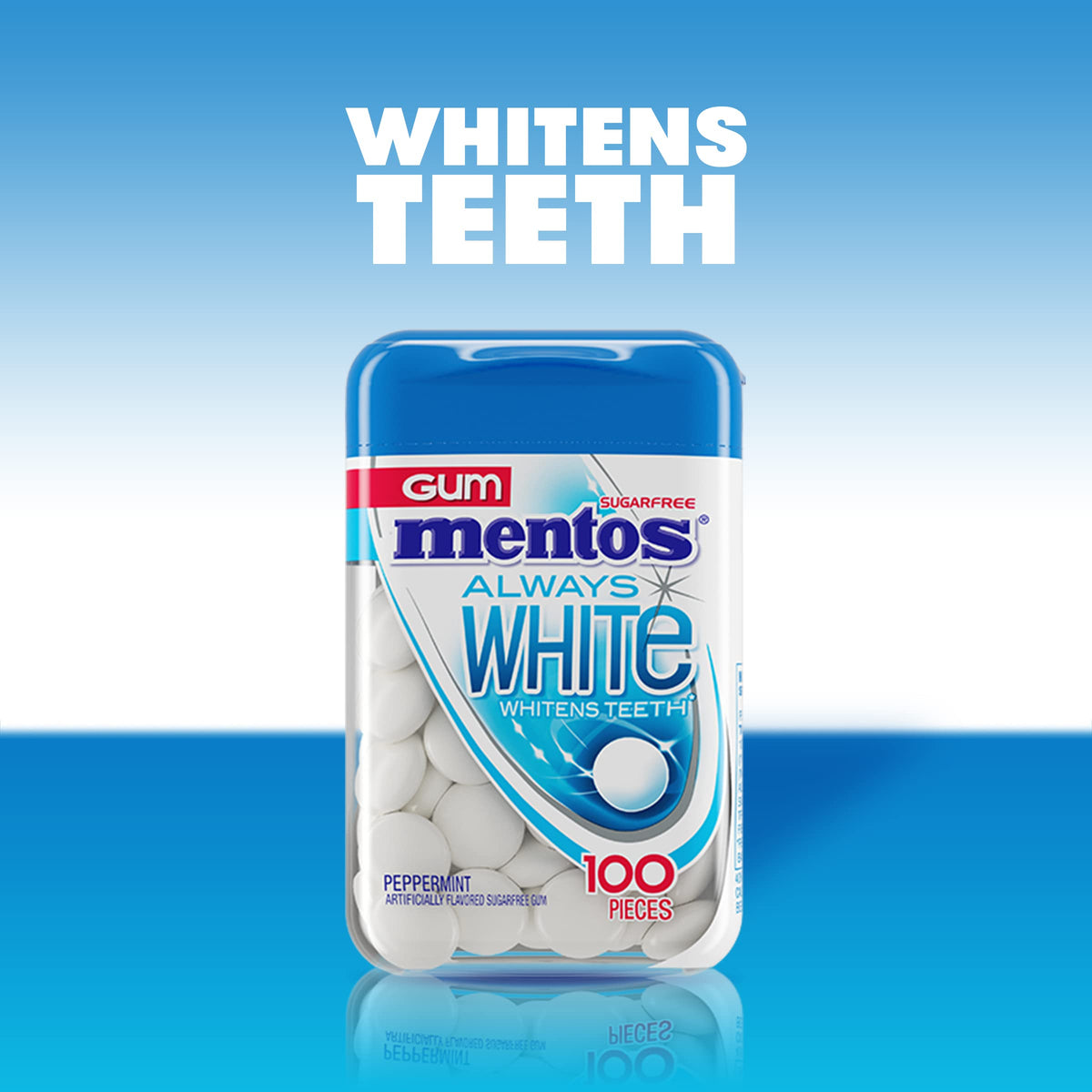 MENTOS Always White Peppermint Sugar Free Gum with Xylitol – 4 Bottles (100 pcs each)