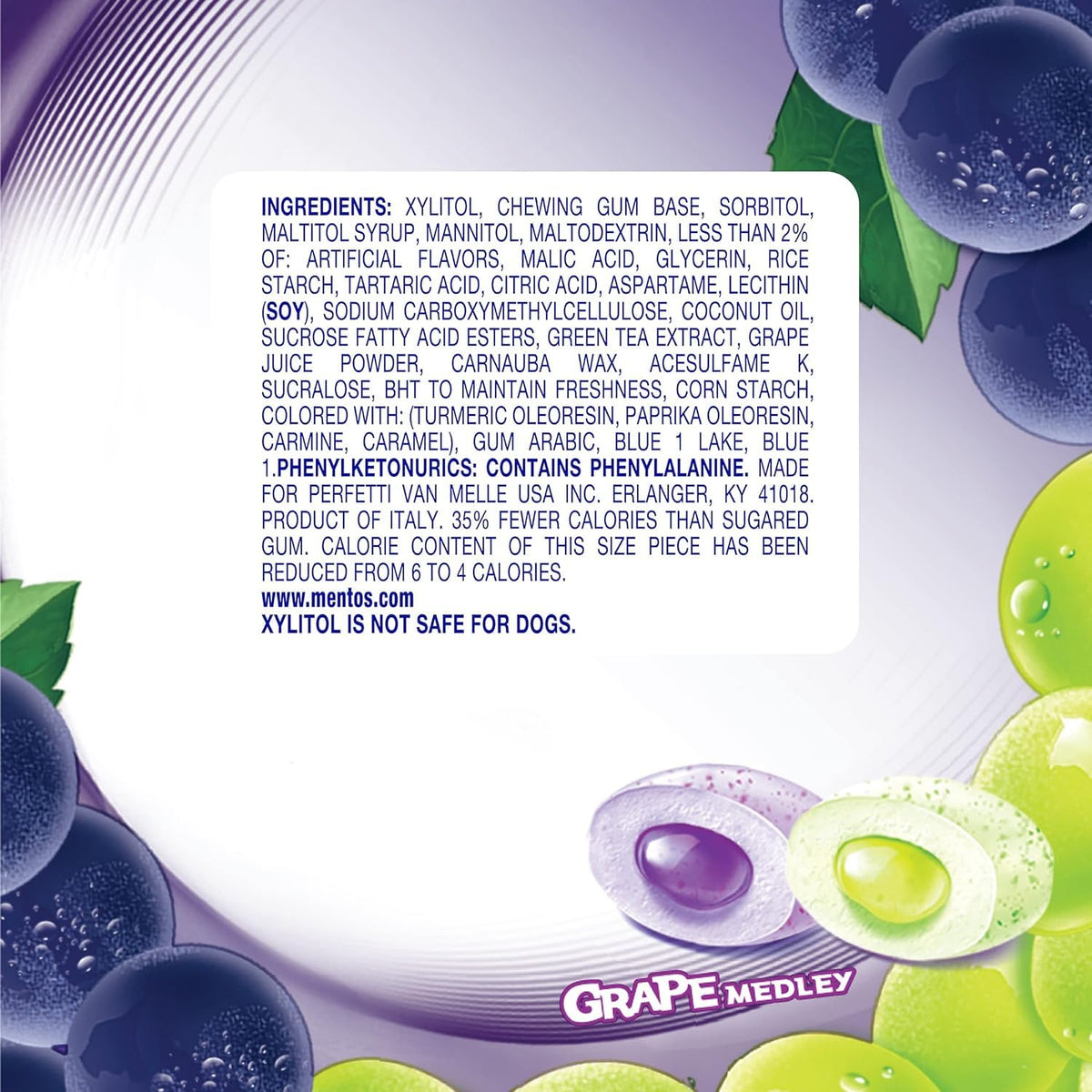 Mentos Pure Fresh Sugar-Free Gum – Grape Medley, 6 Bulk Bottles (300 Pieces)
