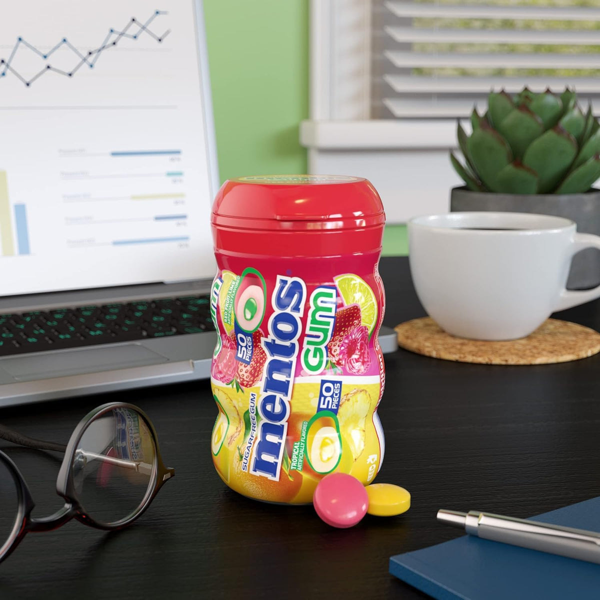 Mentos Sugar Free Gum Red Fruit Lime – 50 Pieces per Bottle (Pack of 6)