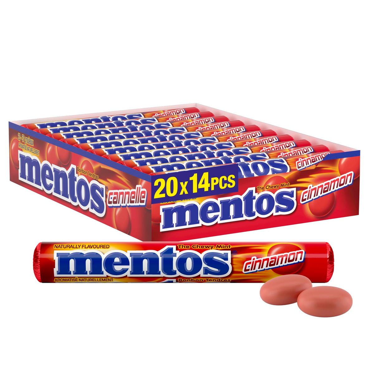 Mentos Cinnamon Chewy Mints — 1.32 oz Rolls, Pack of 20