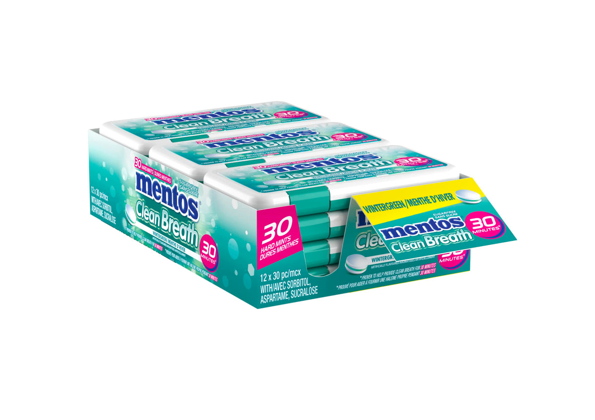 MENTOS Clean Breath Mints - Wintergreen, 30-count, 12-Pack