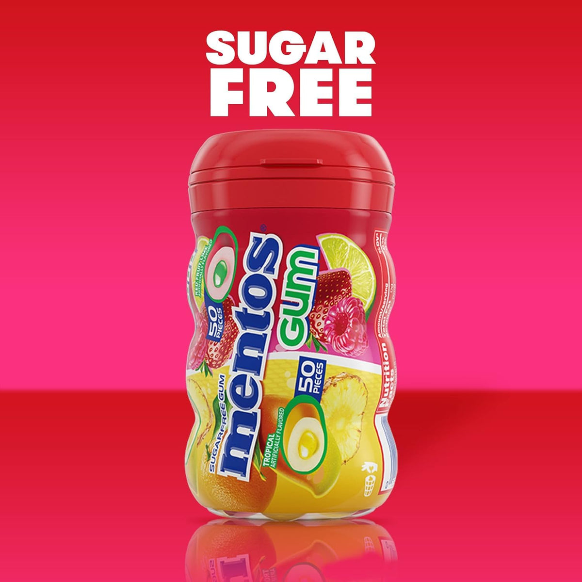 Mentos Sugar Free Gum Red Fruit Lime – 50 Pieces per Bottle (Pack of 6)