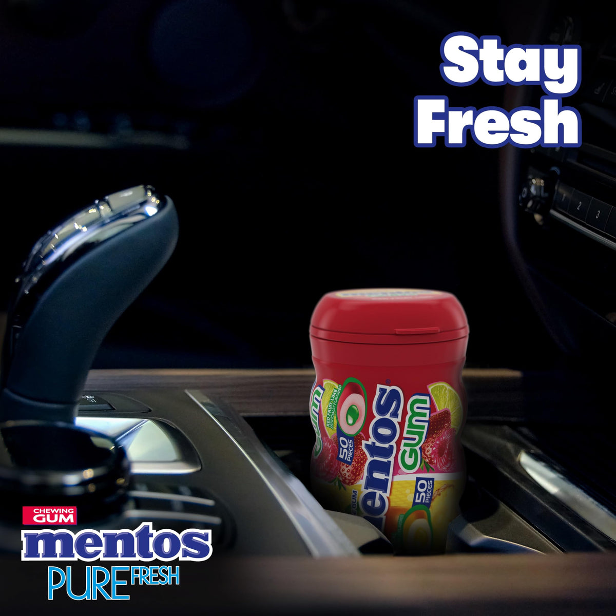 Mentos Sugar Free Gum Red Fruit Lime – 50 Pieces per Bottle (Pack of 6)
