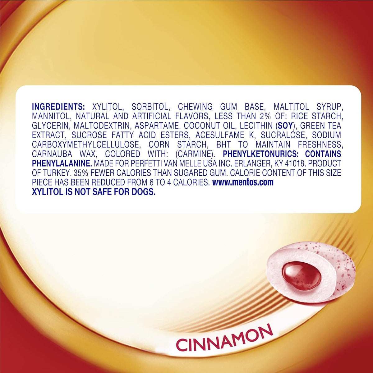 Mentos Pure Fresh Cinnamon Sugar-Free Gum with Xylitol – 6 Bottles (50 Pieces Each)