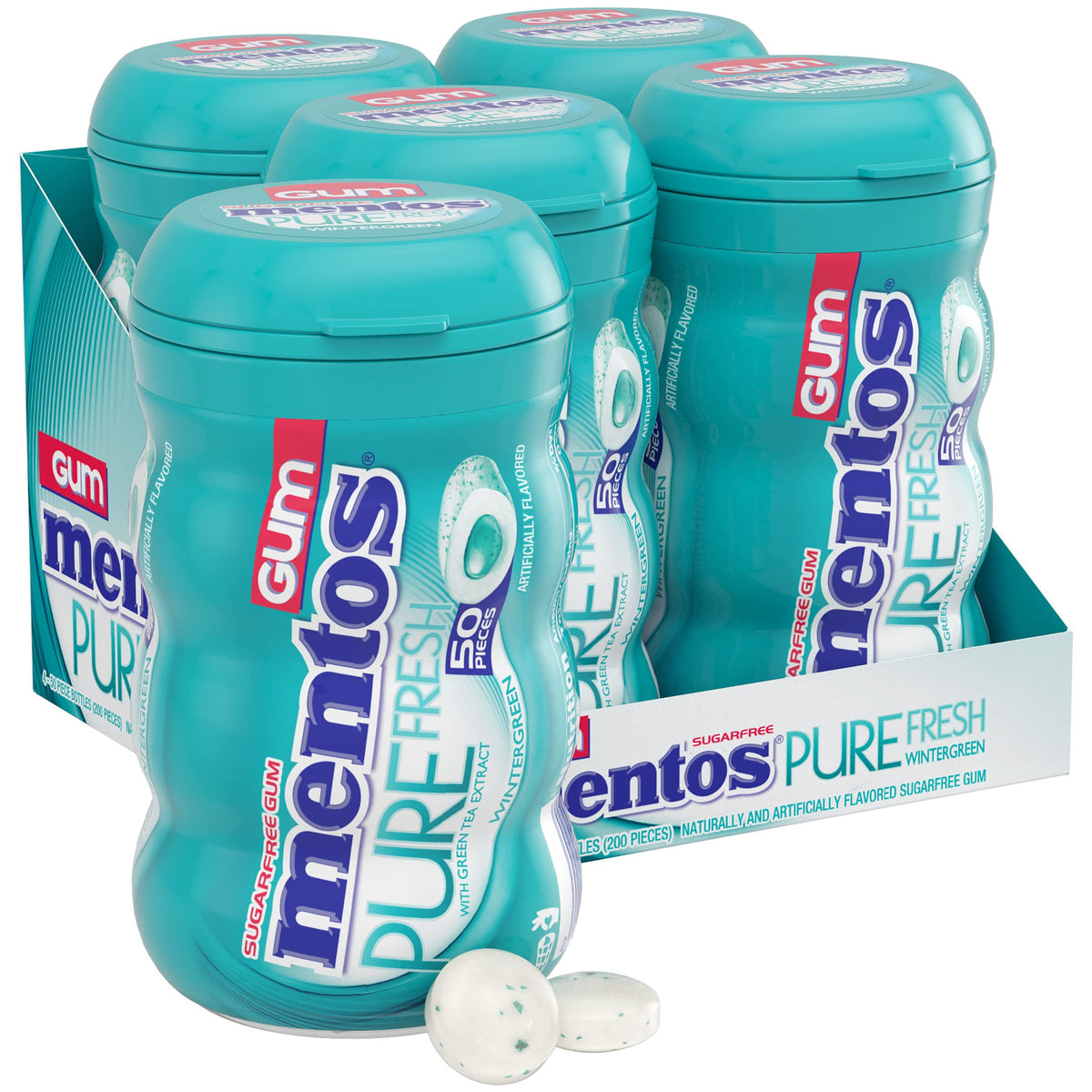Mentos Pure Fresh Sugar-Free Wintergreen Gum with Xylitol – 4 Pack, 50 Count