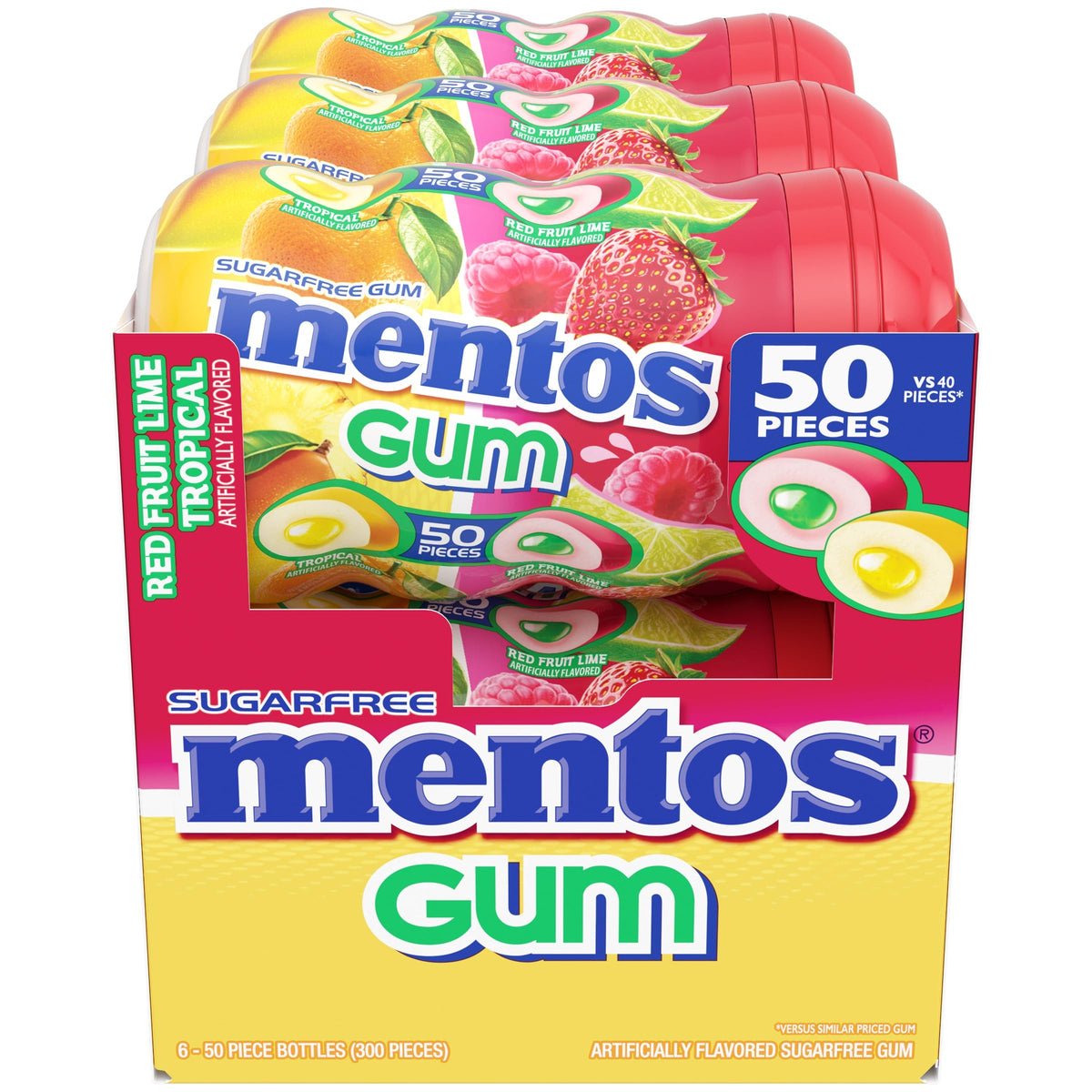 Mentos Sugar Free Gum Red Fruit Lime – 50 Pieces per Bottle (Pack of 6)