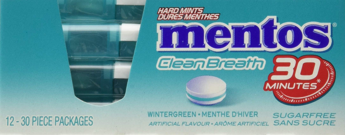 MENTOS Clean Breath Mints - Wintergreen, 30-count, 12-Pack