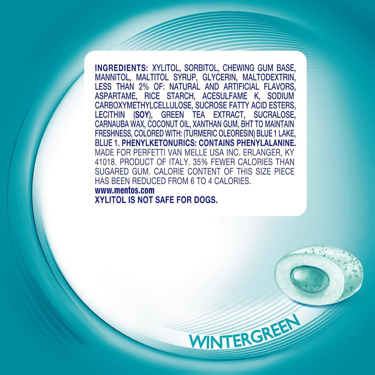 Mentos Pure Fresh Sugar-Free Wintergreen Gum with Xylitol – 6 Bottles (300 Pieces)