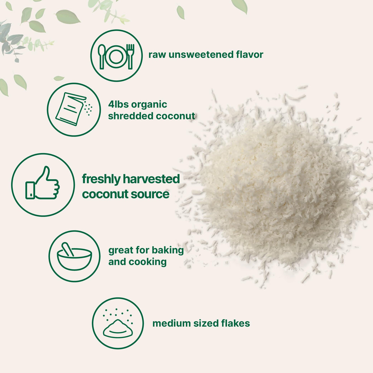 Organic Shredded Coconut Flakes 4lbs — Raw, Unsweetened, Keto-Friendly | Micro Ingredients
