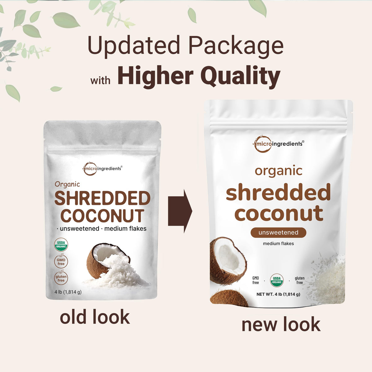 Organic Shredded Coconut Flakes 4lbs — Raw, Unsweetened, Keto-Friendly | Micro Ingredients