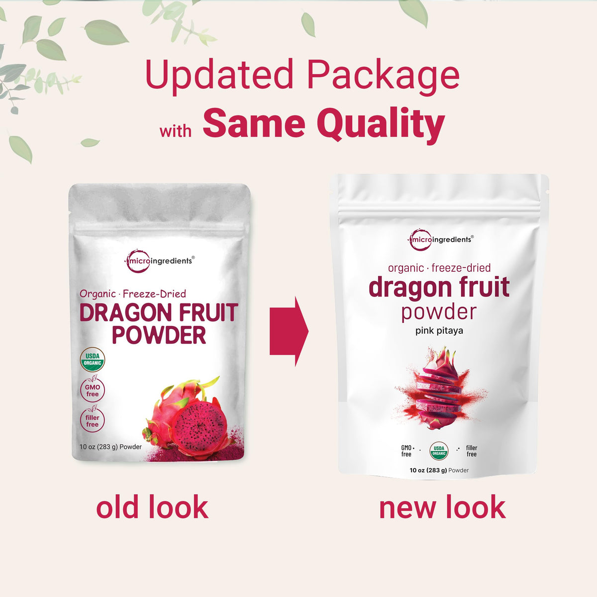 Micro Ingredients Organic Dragon Fruit Powder, 10oz | Freeze-Dried Pink Pitaya, No Sugar, Non-GMO, Vegan