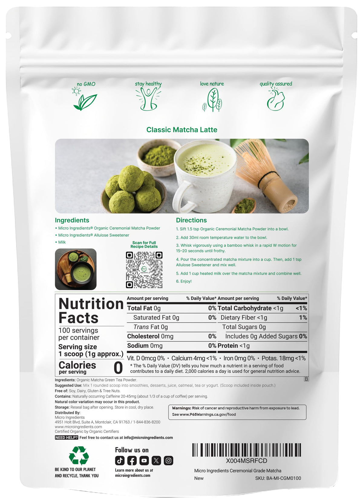 Micro Ingredients Organic Ceremonial Grade Matcha Powder, 100 Servings | First Harvest Japanese Matcha for Latte, Beverages & Baking