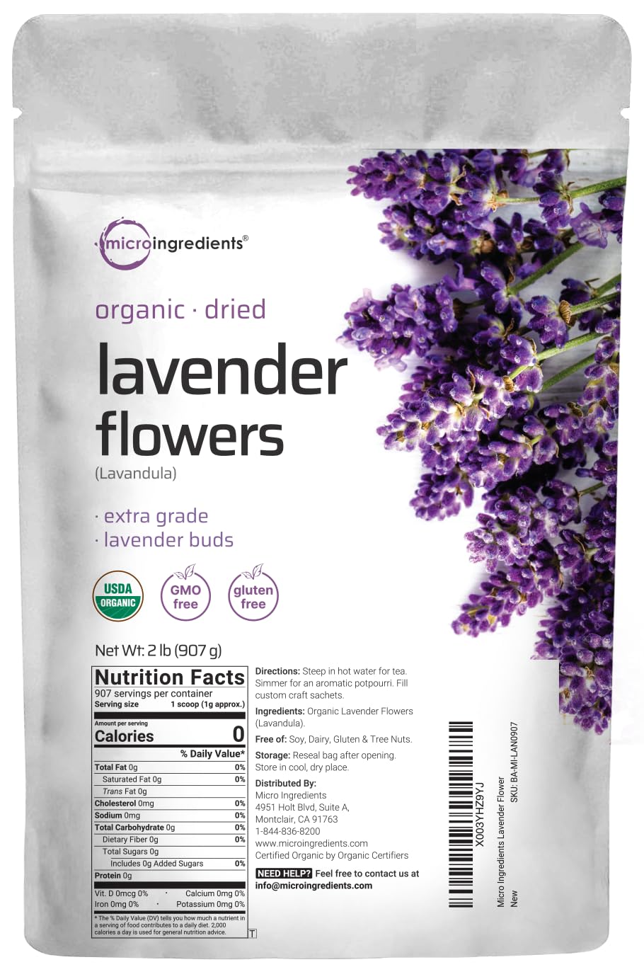 Organic Dried Lavender Flowers 2lbs | Micro Ingredients, France-Sourced, Non-GMO