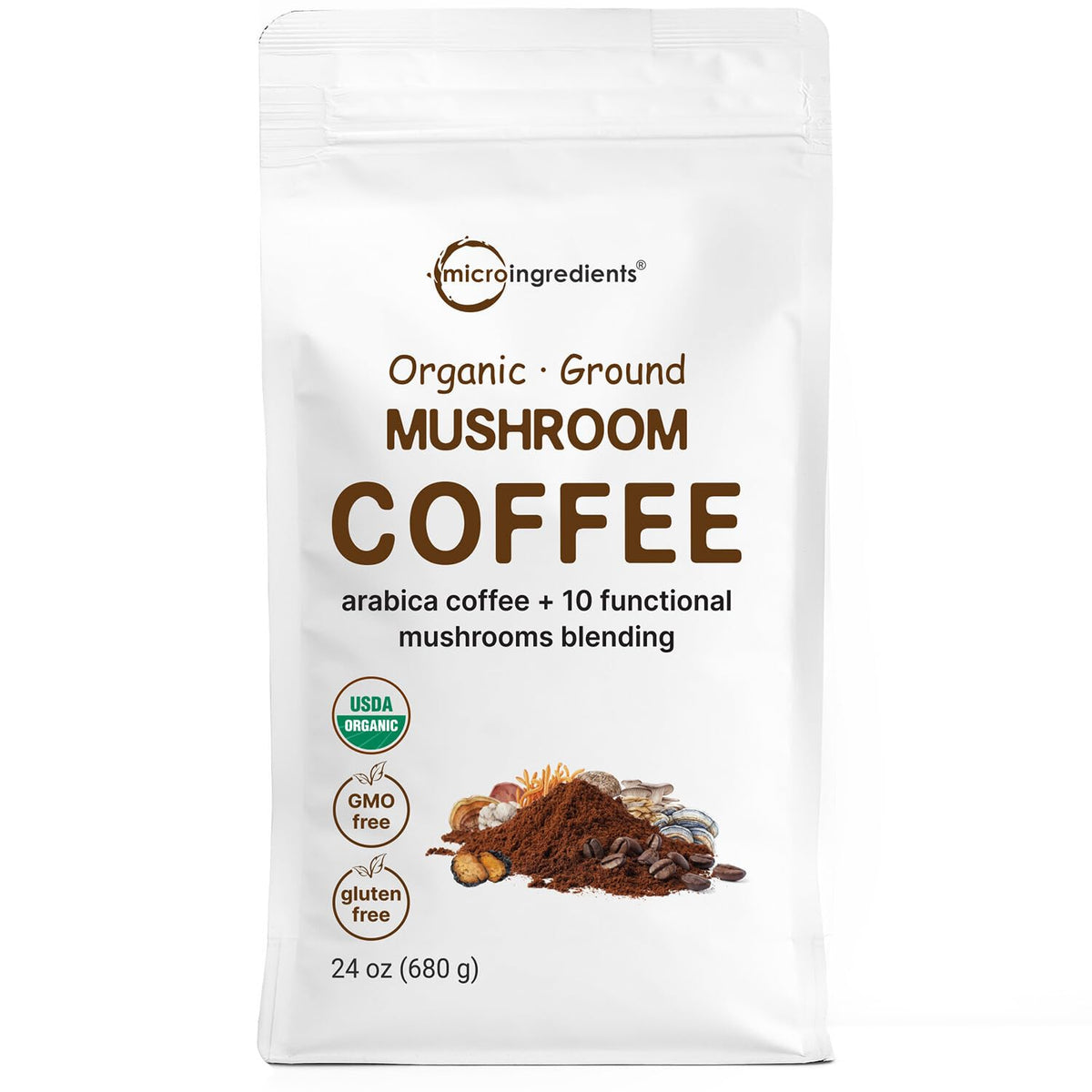 Micro Ingredients Organic 10 in 1 Ground Mushroom Coffee – 24 oz with Lion's Mane & Reishi