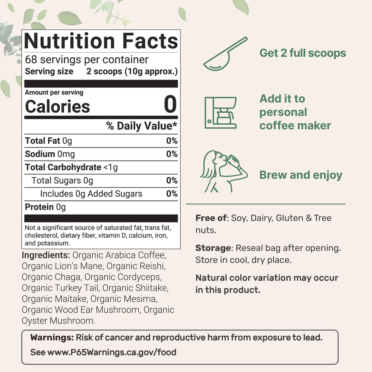 Micro Ingredients Organic 10 in 1 Ground Mushroom Coffee – 24 oz with Lion's Mane & Reishi