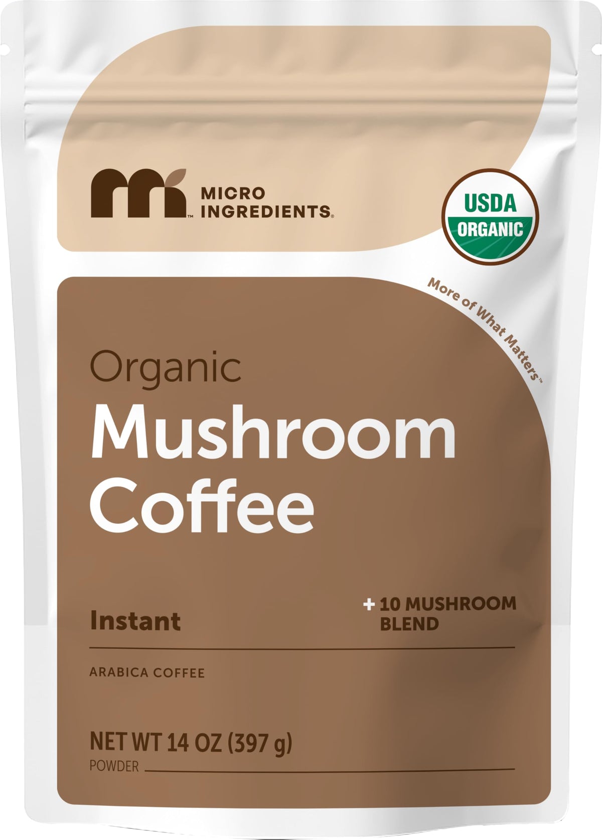 Micro Ingredients Organic Instant Mushroom Coffee, 14 oz – Medium Roast Arabica with 10 Mushrooms (Lion’s Mane, Reishi) | Gluten/Dairy/Soy/Tree Nut Free