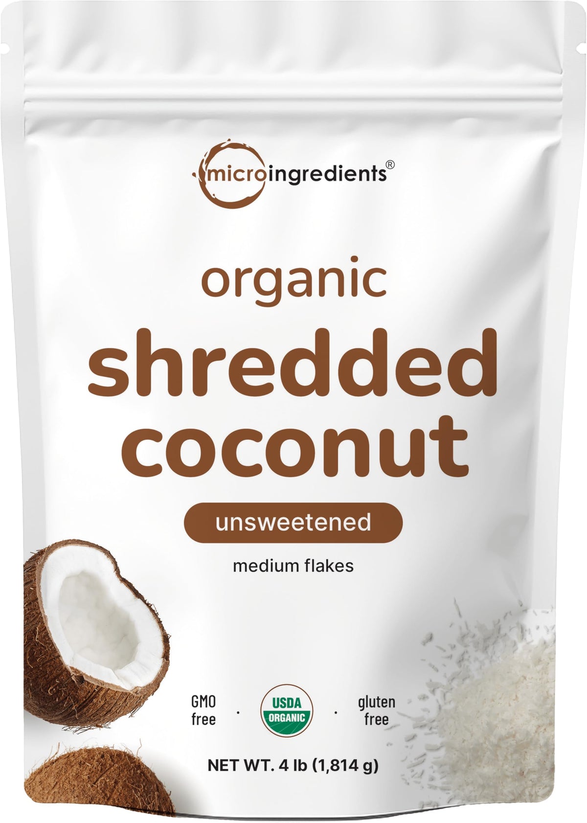 Organic Shredded Coconut Flakes 4lbs — Raw, Unsweetened, Keto-Friendly | Micro Ingredients